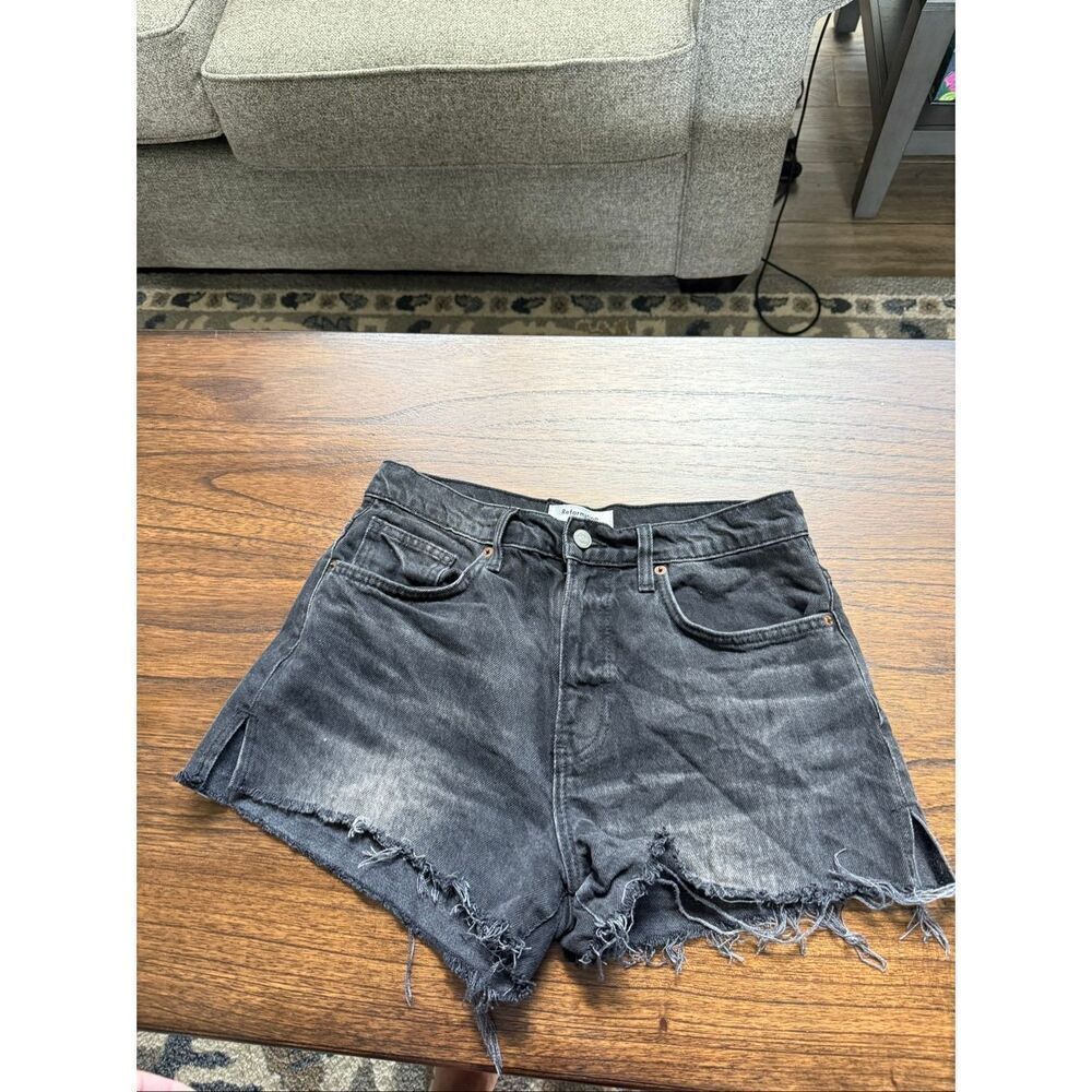 Reformation Black Distressed High-Rise Jean Shorts